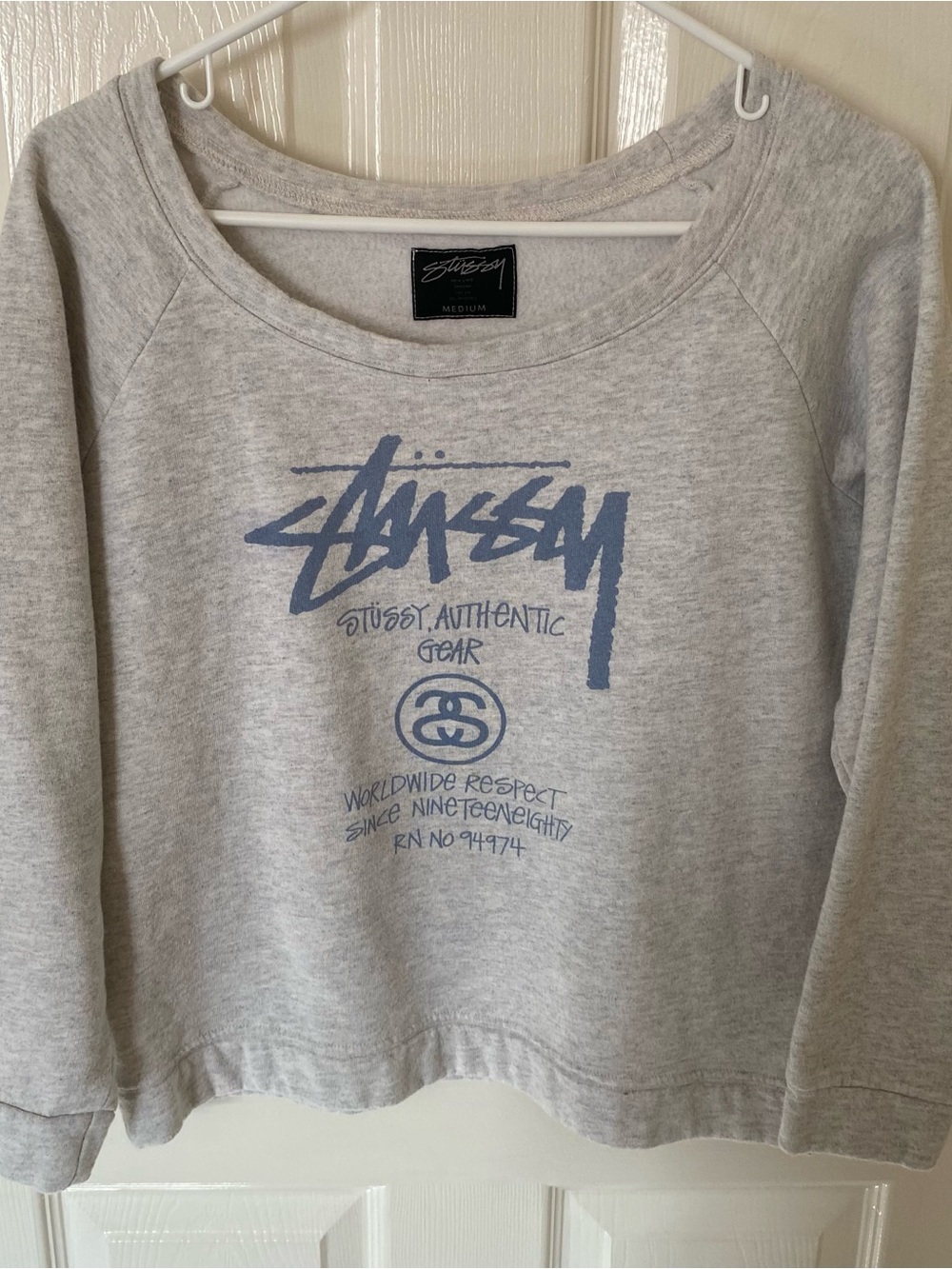 Stussy Crewneck Sweatshirt in Light Gray with Blue Logo